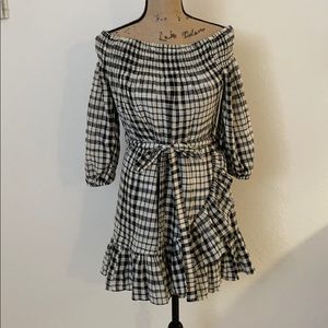 TULAROSA MAIDA RUFFLE DRESS IN BLACK/WHITE PLAID